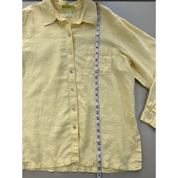 Sigrid Olsen Womens 100% Linen Button Up Shirt L Yellow Lagenlook Collared Tunic - Picture 7 of 16